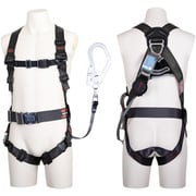 TSUYORON コアハーネス 胴ベルト付き シングルランヤード付き ロック機構付き巻取式ワン・ハンドリトラ ダークグレー Lサイズ TH502OH93SVOTDGLR23JANBX