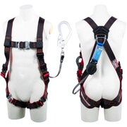 TSUYORON レヴォハーネス シングルランヤード付き ロック機構付き巻取式ワン・ハンドリトラ 黒・赤 LLサイズ 130KG対応型 胸D環付き TH508OTOH93SVOTBKRLL130KR23-