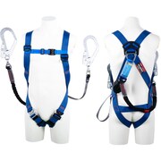 TSUYORON ライトハーネス ダブルランヤード付き ロック機構付き巻取式ワン・ハンドリトラ＋伸縮式ノビロン（BK） 青 LLサイズ 130KG対応型 TH510OHNV93SVOTBL4LL130K2R23-