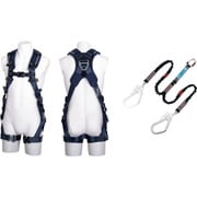 TSUYORON ZERO-Gハーネス 腿水平型 紺 MG Mサイズ＋伸縮式ノビロン（BK）ツインランヤード セット TH520H2NV93SVOTBLMMGBX