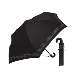 子供用折りたたみ傘 ブロックチェックライン 50cm 手開き式 ブラック×グレー 132694