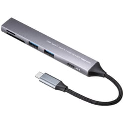 USB スリムハブ PD90W対応 USB A(5Gbps)×2/USB-C(USB2.0) カードリーダー付き ケーブル一体型 USB-5TCPC28GM