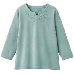 裏起毛花柄刺しゅうプルオーバー モスグリーン M～L