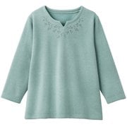 裏起毛花柄刺しゅうプルオーバー モスグリーン LL～3L