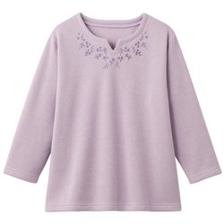 裏起毛花柄刺しゅうプルオーバー ラベンダー M～L