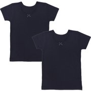 4316045 [女の子用 キッズジュニア 半袖（3分袖）インナー 2枚組 黒 綿100％厚地 150cm]