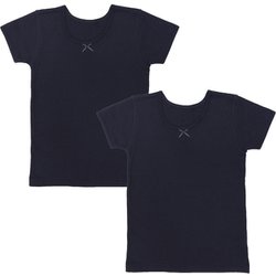 4316046 [女の子用 キッズジュニア 半袖（3分袖）インナー 2枚組 黒 綿100％厚地 160cm]