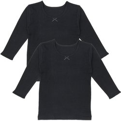 4316055 [女の子用 キッズジュニア 長袖（8分袖）インナー 2枚組 黒 綿100％厚地 150cm]