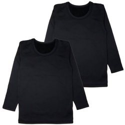 4924714 [男の子用 ジュニア 長袖インナー（クルーネック） 2枚組 黒 裏起毛・DRY 140cm]