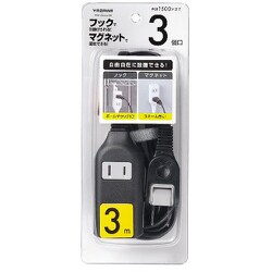 裏面フックマグネット付タップ 3個口 3m 黒 H4HJS303BK