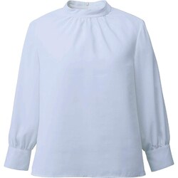 スタンドギャザー八分袖ブラウス19号 サックス EWB755-6