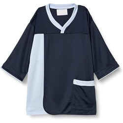 検診衣（プルオーバー前開） LL ネイビー×サックス 7075SK-7