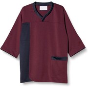 検診衣(プルオーバー前開) L バーガンディ×ネイビー 7075SK-16