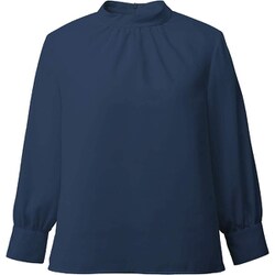 スタンドギャザー八分袖ブラウス 17号 ネイビー EWB755-2