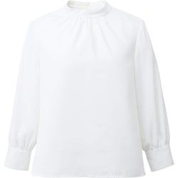 スタンドギャザー八分袖ブラウス 11号 オフホワイト EWB755-11