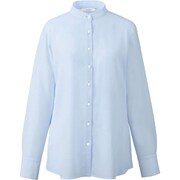 長袖スタンドカラーブラウス 15号 サックス EWB799-6