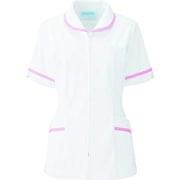 レディスジャケット半袖 LL ホワイト×ピンク 101-23