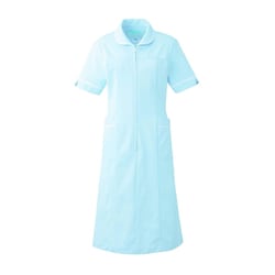 ワンピース半袖 M サックス×ホワイト 021-21