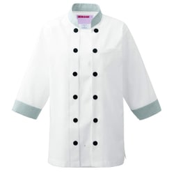 兼用コックシャツ七分袖 SS ホワイト×グレー 615-86