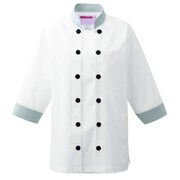 兼用コックシャツ七分袖 SS ホワイト×グレー 615-86