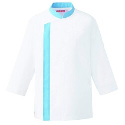 兼用コックシャツ七分袖 SS ホワイト×サックス APK215-11