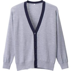 抗ピル配色カーディガン 杢グレー×濃紺 Sサイズ D-1013