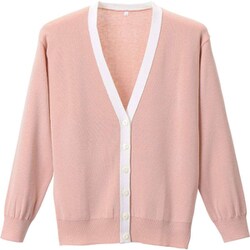 抗ピル配色カーディガン ピーチピンク×ホワイト Sサイズ D-1013