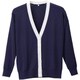 抗ピル配色カーディガン 濃紺×ホワイト Mサイズ D-1013