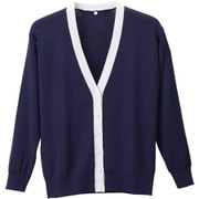 抗ピル配色カーディガン 濃紺×ホワイト Mサイズ D-1013