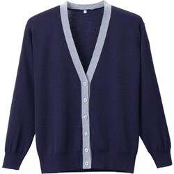 抗ピル配色カーディガン 濃紺×杢グレー Mサイズ D-1013