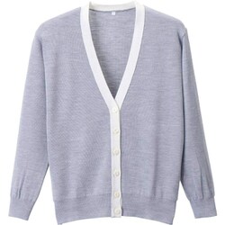 抗ピル配色カーディガン 杢グレー×ホワイト Mサイズ D-1013