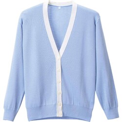 抗ピル配色カーディガン サックス×ホワイト Mサイズ D-1013