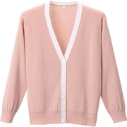 抗ピル配色カーディガン ピーチピンク×ホワイト Mサイズ D-1013