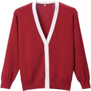 抗ピル配色カーディガン エンジ×ホワイト Mサイズ D-1013