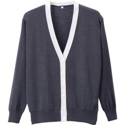 抗ピル配色カーディガン グレー×ホワイト Lサイズ D-1013