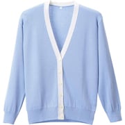 抗ピル配色カーディガン サックス×ホワイト Lサイズ D-1013