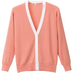 抗ピル配色カーディガン オレンジ×ホワイト Lサイズ D-1013