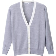 抗ピル配色カーディガン 杢グレー×ホワイト LLサイズ D-1013