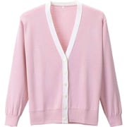 抗ピル配色カーディガン ピンク×ホワイト LLサイズ D-1013