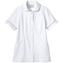 ナースジャケット（レディス・半袖） LL 白×ラベンダー＆ピンク 73-2002