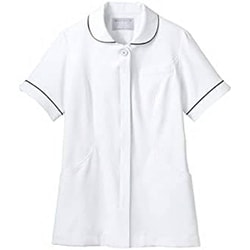 ナースジャケット（レディス・半袖） L 白×ゴールド＆ネイビー 73-2008