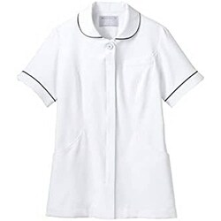 ナースジャケット（レディス・半袖） 9L 白×ゴールド＆ネイビー 73-2008