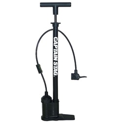 空気入れ フロアポンプ タンク付き 樹脂製 英・米・仏式バルブ対応 デュアル口金 アダプター付き 浮き輪・ボール SG規格 ブラック Y-3224