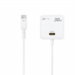 急速充電器 USB PD（パワーデリバリー）対応 30W USB-Cケーブル一体型 1.5m USB-C×1ポート付 折りたたみプラグ式 キューブ型 AKJ-PD30C WH