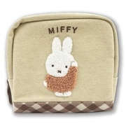 DBM-3114 Dick Bruna ボックスポーチ ダイアゴナルチェック ミッフィー / ベージュ