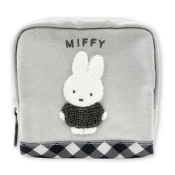 DBM-3115 Dick Bruna ボックスポーチ ダイアゴナルチェック ミッフィー / グレー
