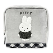 DBM-3115 Dick Bruna ボックスポーチ ダイアゴナルチェック ミッフィー / グレー