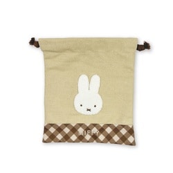 DBM-3126 Dick Bruna 巾着 ダイアゴナルチェック ミッフィー / ベージュ