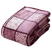 パッチワーク調あったか中わた入り毛布 ワイン FLa3541010