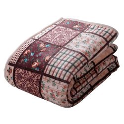 パッチワーク調あったか中わた入り毛布 2枚組 ブラウン FLa3541120